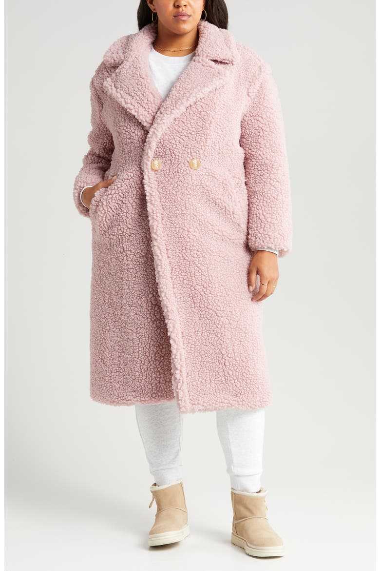 Gertrude Double Breasted Teddy Coat, Alternate, color, CLAY PINK