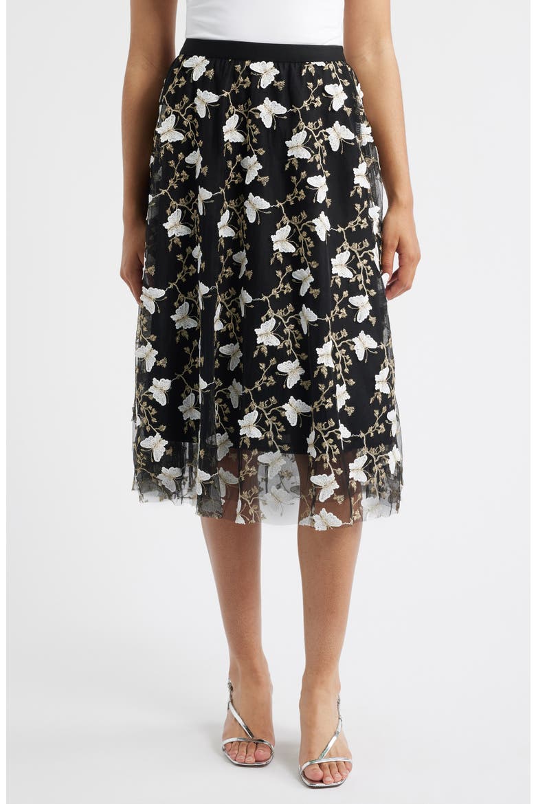 Marie Embroidered A-Line Skirt, Main, color, BLACK