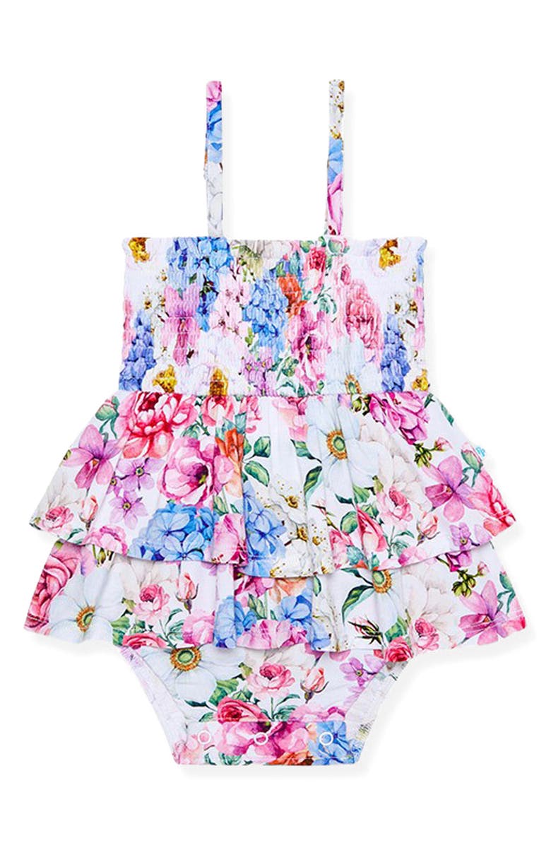 Posh Peanut Cynthia Smocked Tiered Skirted Bodysuit, Main, color, White