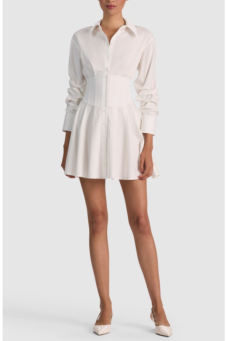 Edie Long Sleeve Corset Shirtdress, Main, color, OFF WHITE