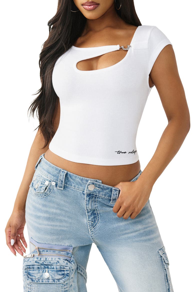 Cutout Rib T-Shirt, Main, color, OPTIC WHITE