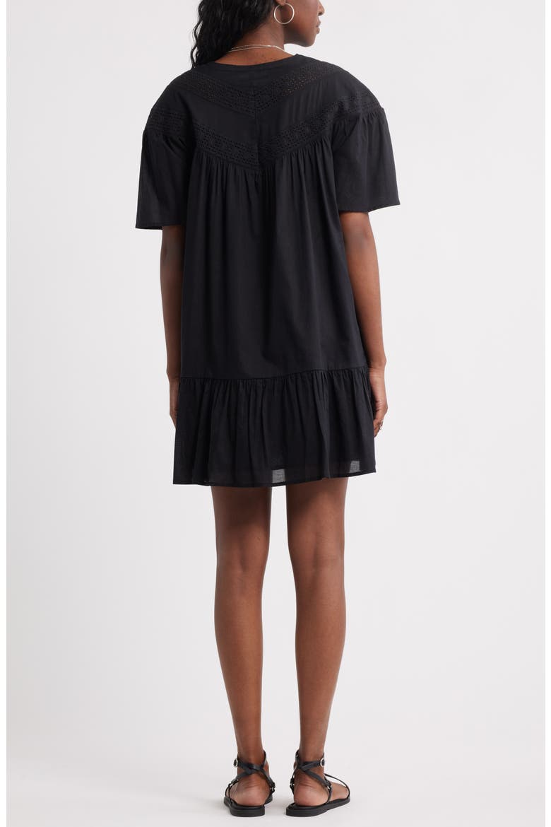 Lace Yoke Cotton Shift Dress, Alternate, color, BLACK