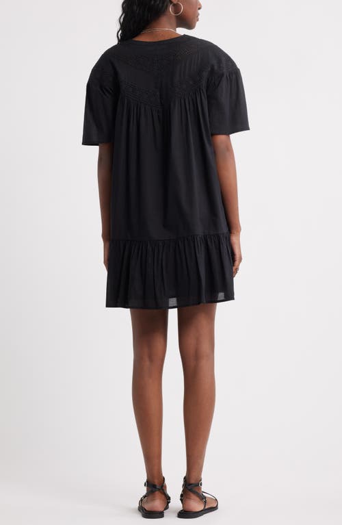 Treasure & Bond Lace Yoke Cotton Shift Dress In Black