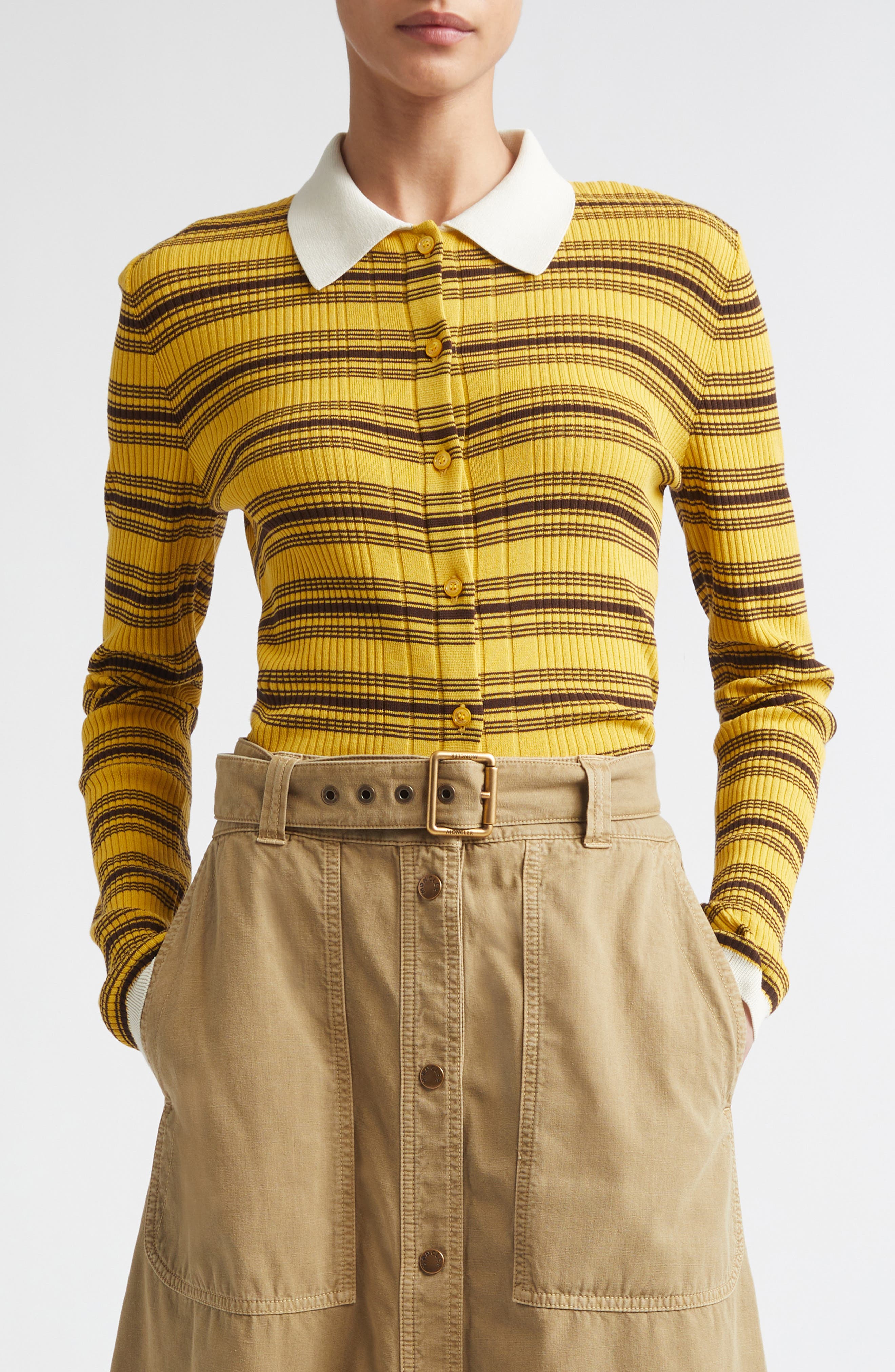 Stripe Fitted Rib Cotton Cardigan - image 3