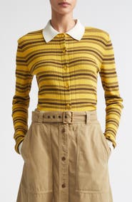 Moncler Stripe Fitted Rib Cotton Cardigan