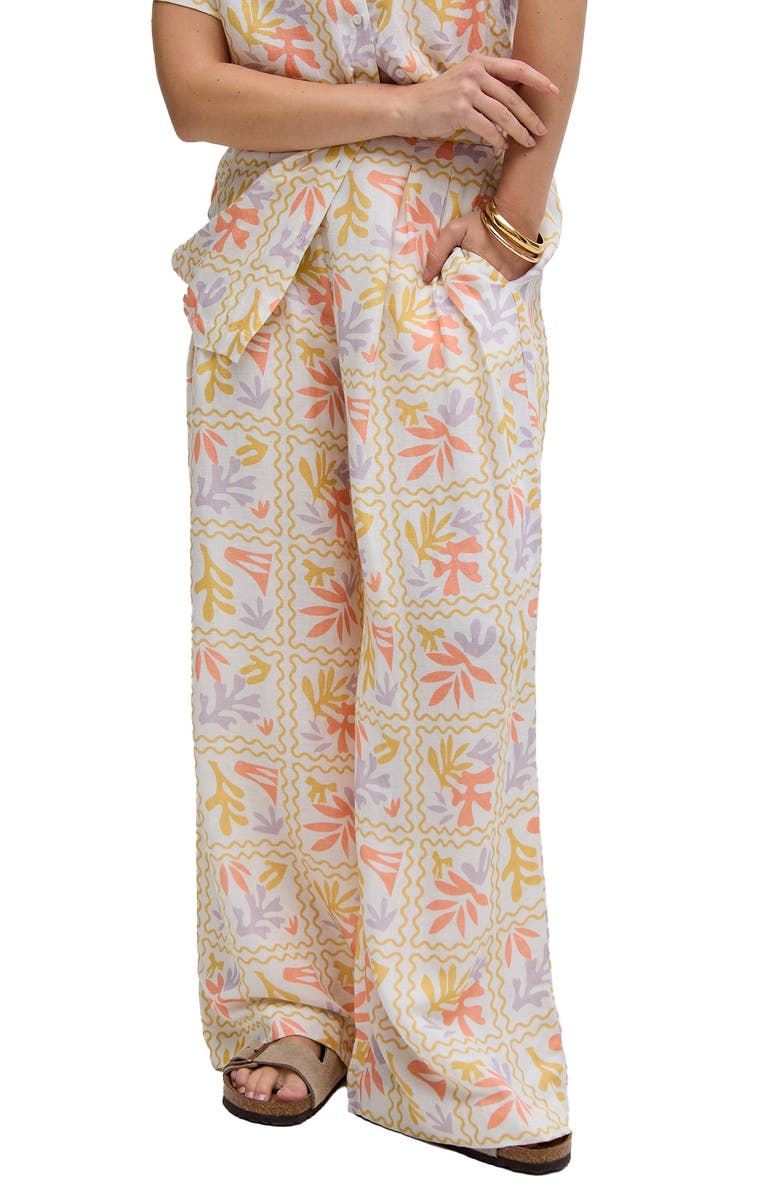Raffya Matisse Wide Leg Patchwork Floral Print Trouser, Main, color, Cream