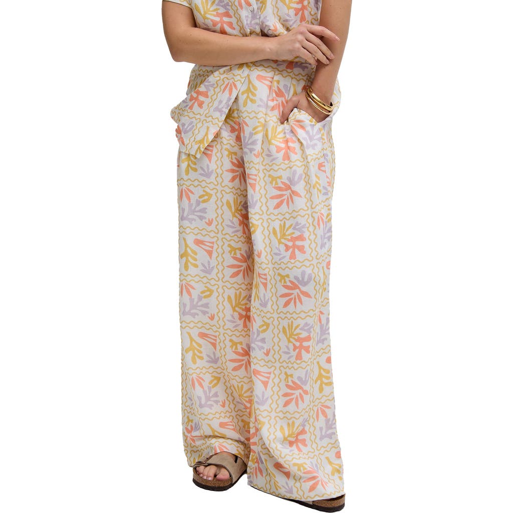 Raffya Matisse Wide Leg Patchwork Floral Print Trouser In White