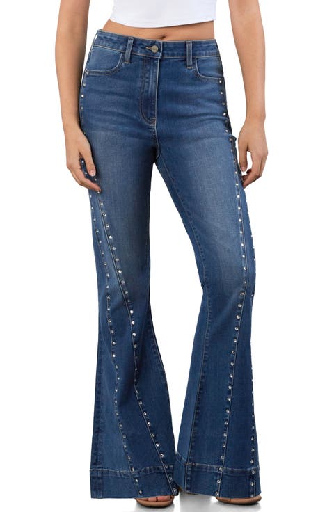 Retro Seam & Bling Flare Leg Jeans