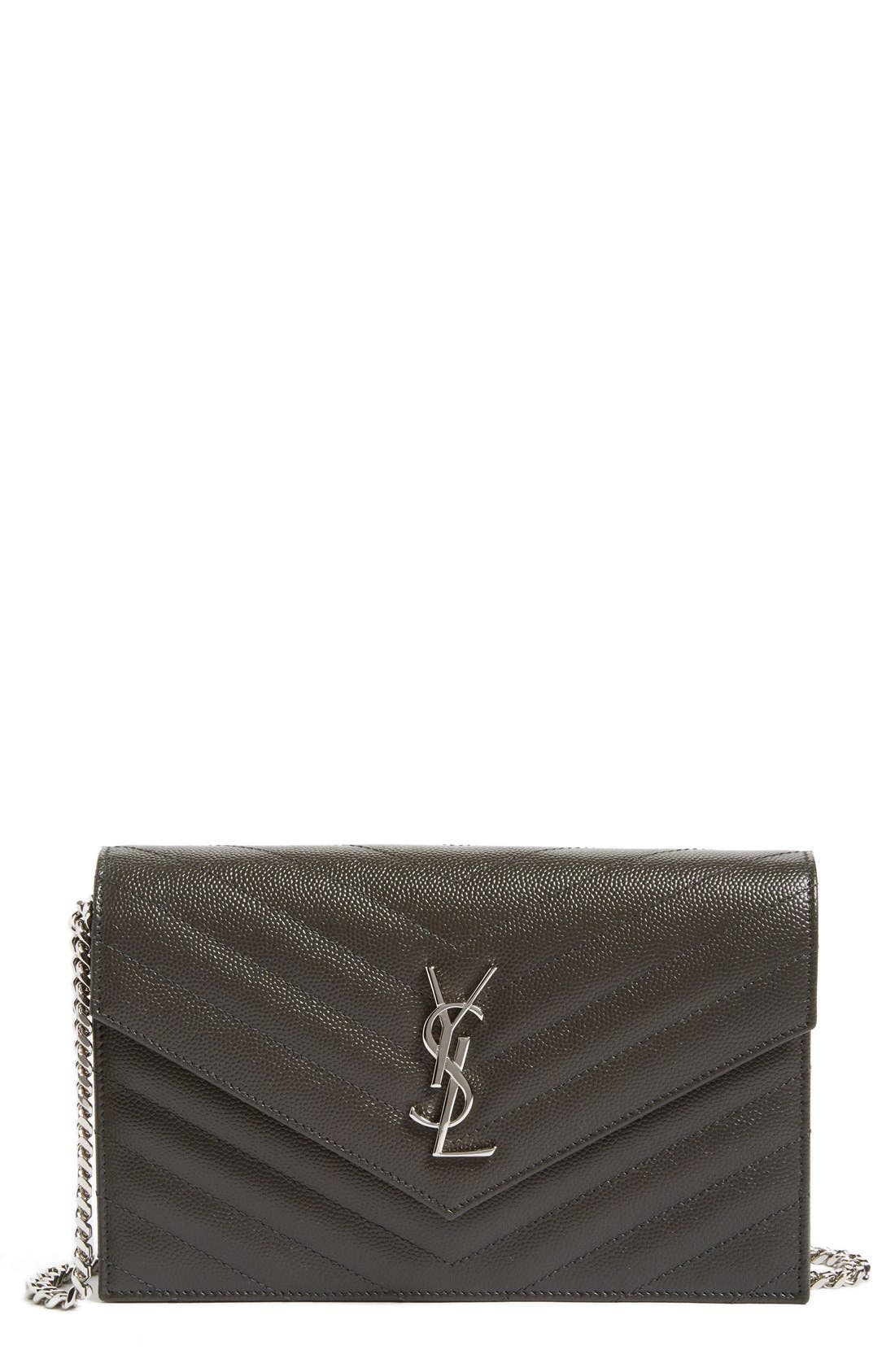 Monogramme Calfskin Leather Wallet on a Chain, Main, color, COAL