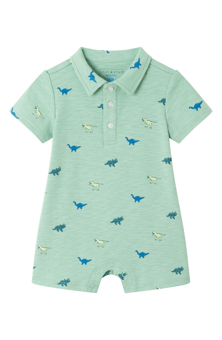 Andy & Evan Print Polo Romper, Main, color, 