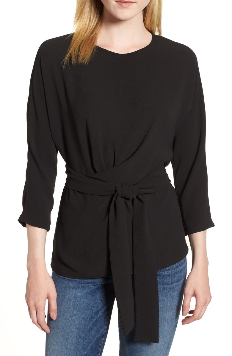 GIBSONLOOK Gibson Dolman Sleeve Tie Back Stretch Crepe Blouse, Main, color,