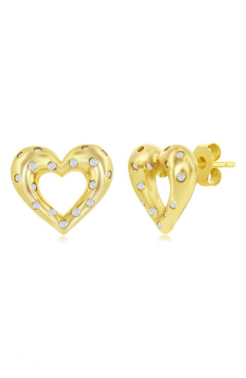 Cubic Zirconia Heart Stud Earrings