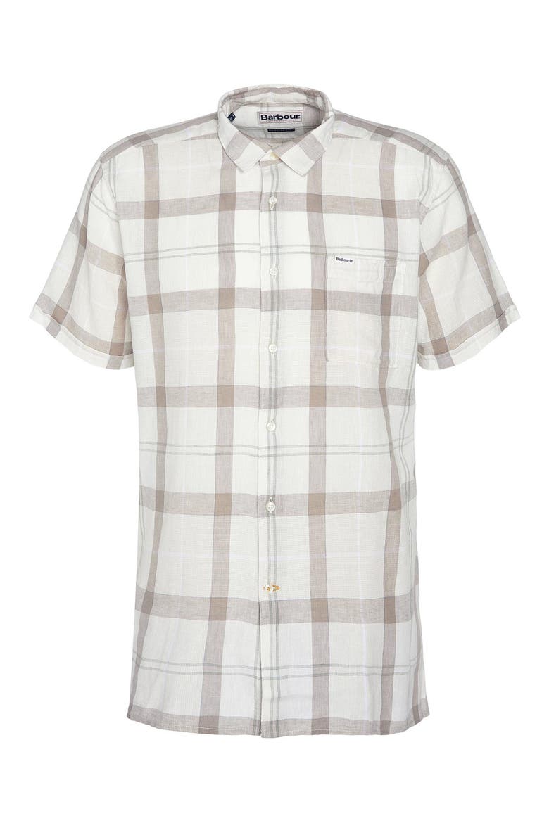 Croft Regular Fit Plaid Short Sleeve Linen Blend Button-Up Shirt, Alternate, color, SALTMARSH TARTAN