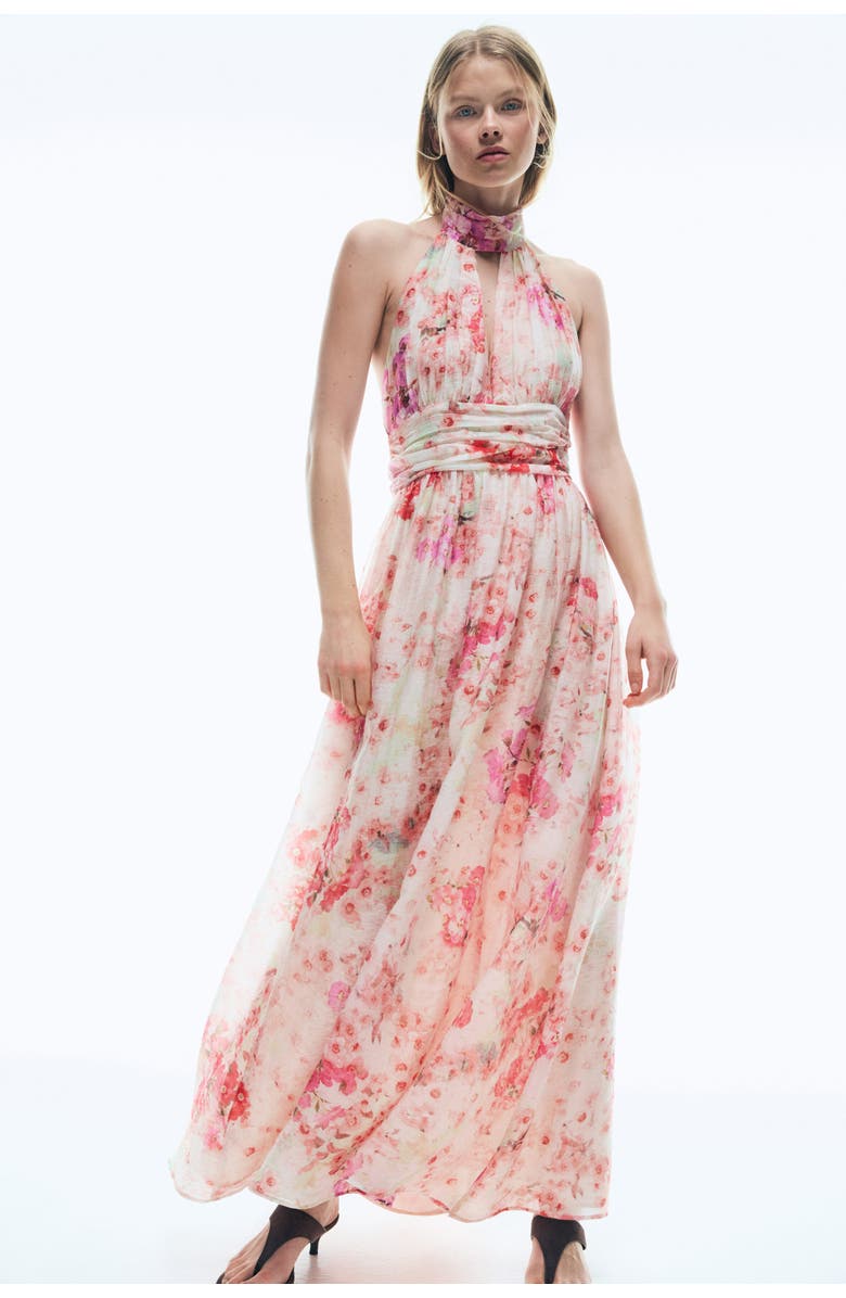 H&M Tie-detail Halterneck Dress, Alternate, color, Light Pink/Floral