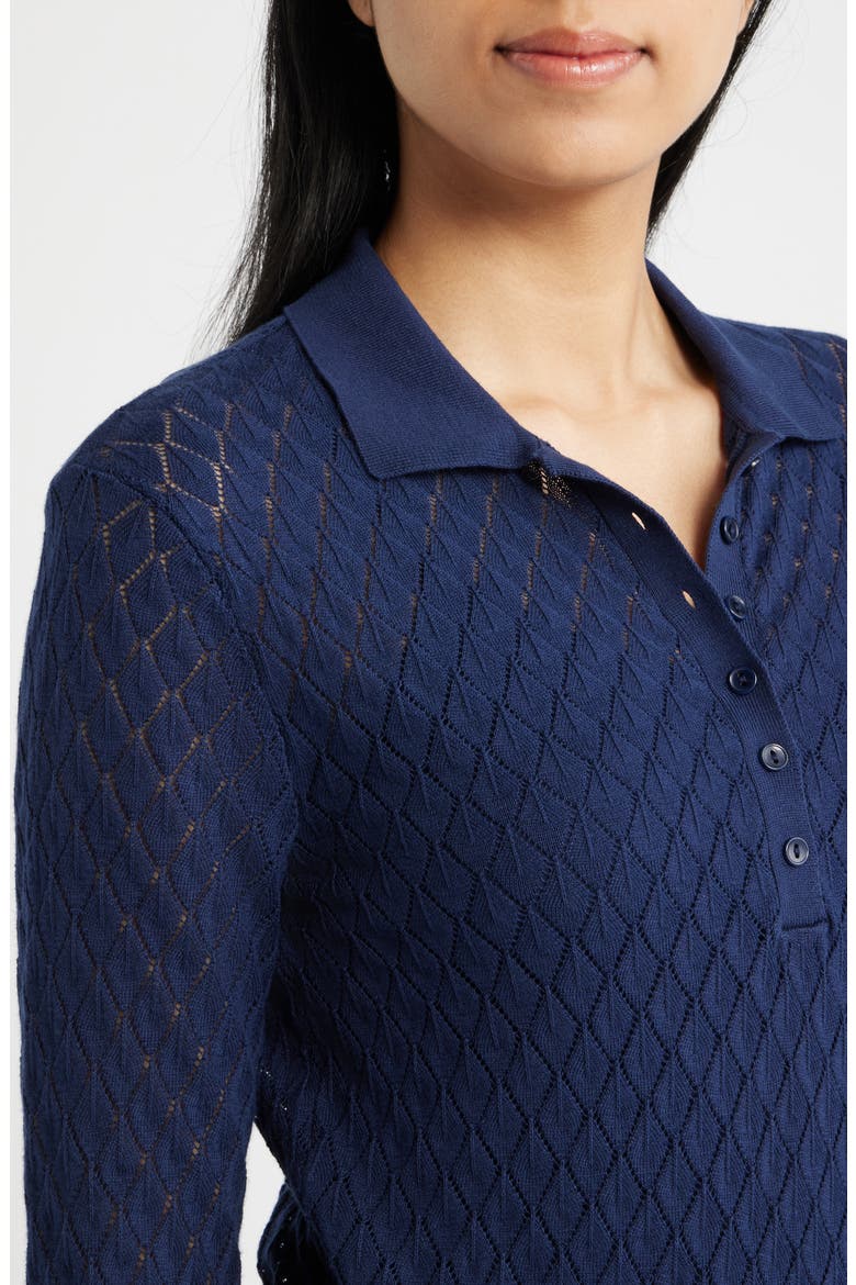 Pointelle Polo Sweater, Alternate, color, PEACOAT