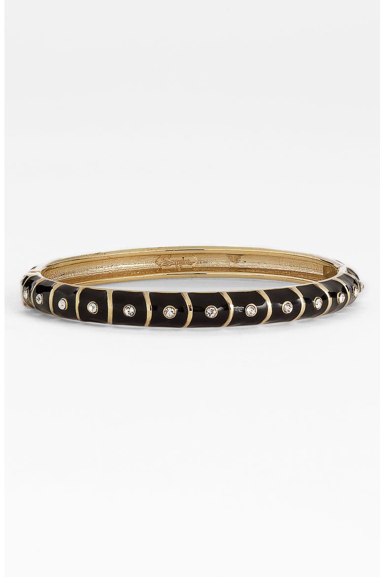 Small Stripe & Crystal Enamel Bangle, Main, color, BLACK/ GOLD
