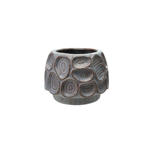Storied Home Stoneware Planter With Stone Design With Reactive Glaze, Blue In Gray