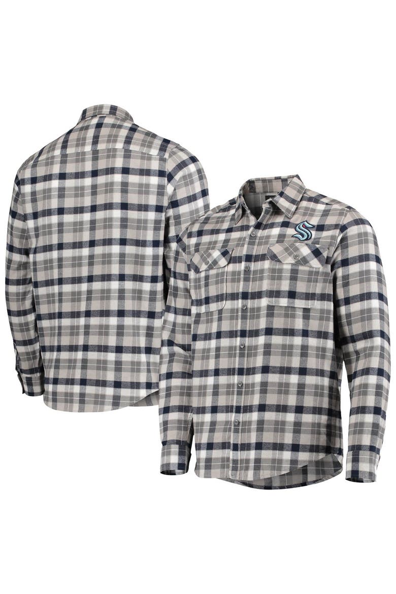 Men's Antigua Deep Sea Blue/Gray Seattle Kraken Ease Plaid Button-Up Long Sleeve Shirt, Main, color, Navy