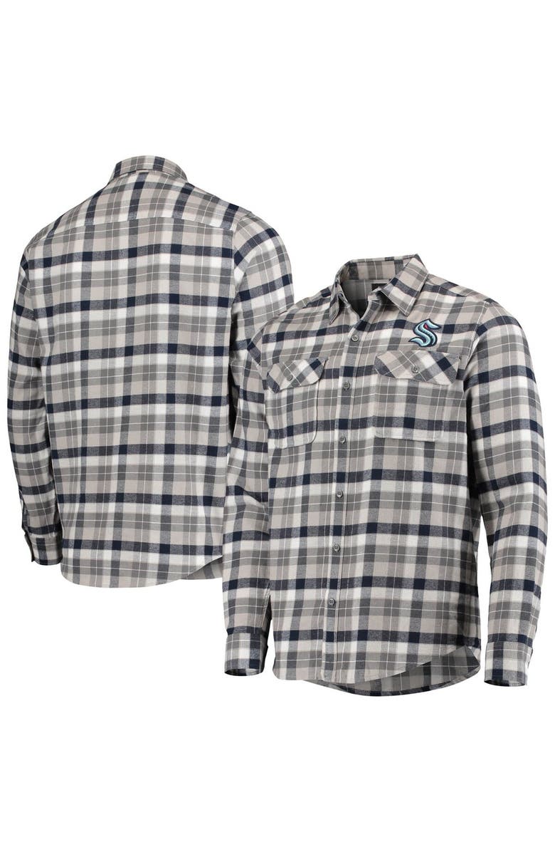 ANTIGUA Men's Antigua Deep Sea Blue/Gray Seattle Kraken Ease Plaid Button-Up Long Sleeve Shirt, Main, color, Navy