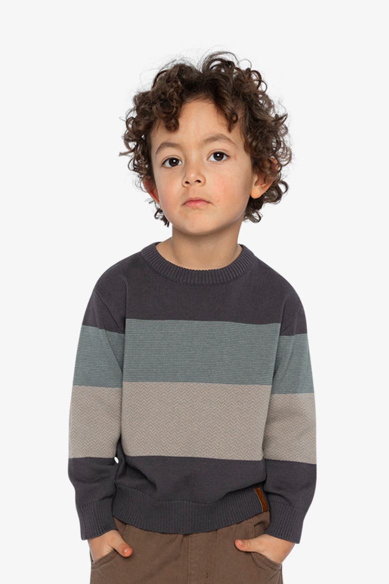 Colorblock Knit Ribbed Cuffs Crew Neck Sweater, Alternate, color, Black and Beige