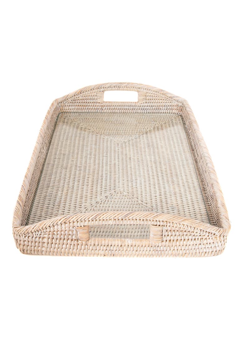 Rectangular Rattan Tray with Glass Insert, Alternate, color, White Wash