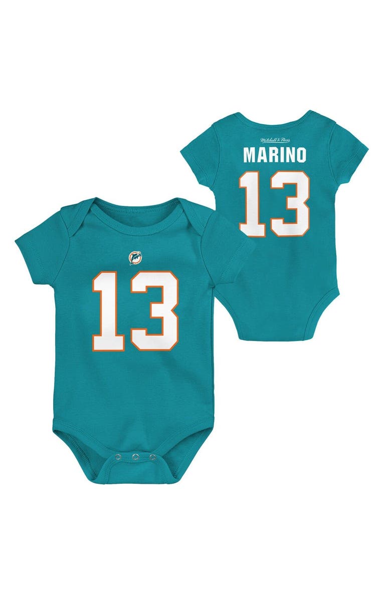 Mitchell & Ness Newborn & Infant Mitchell & Ness Dan Marino Aqua Miami Dolphins Retro Name & Number Bodysuit, Main, color, Aqua