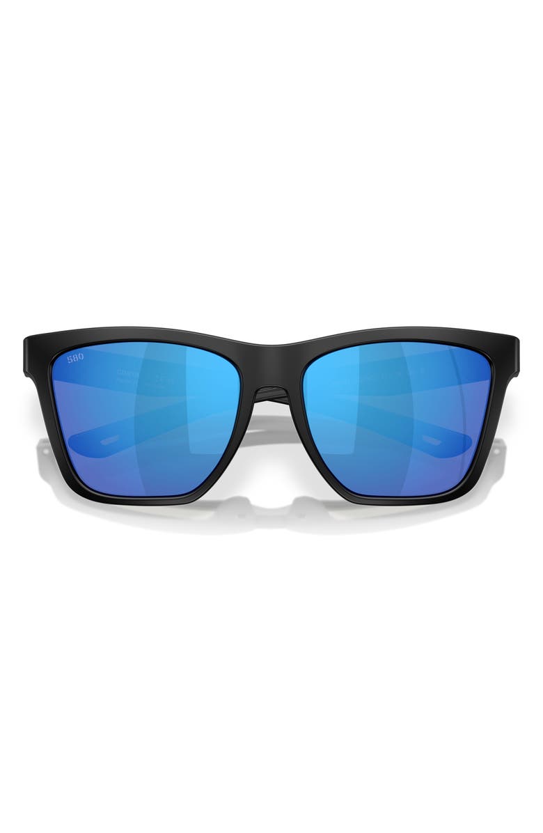 Costa Del Mar 57mm Polarized Mirrored Rectangular Sunglasses, Alternate, color, Matte Black/ Blue Mirror 580G