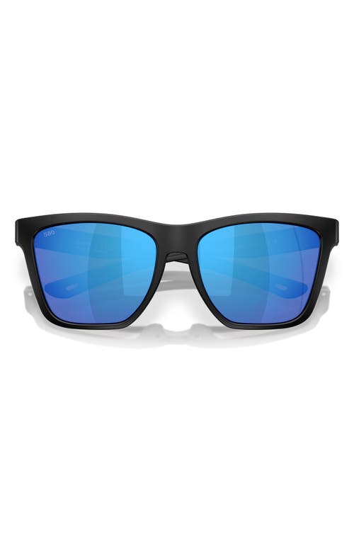 Costa Del Mar 57mm Polarized Mirrored Rectangular Sunglasses In Matte Black/blue Mirror 580g