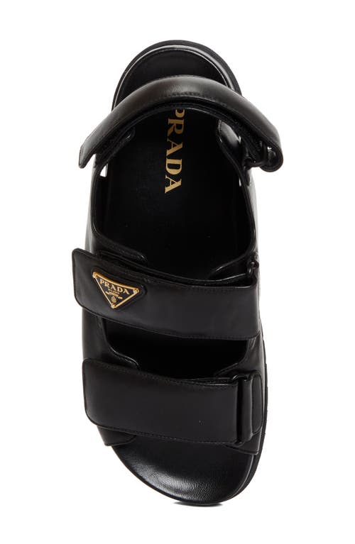 Prada Open-toe Black Lamb Leather Sandals With Adjustable Straps In Nero