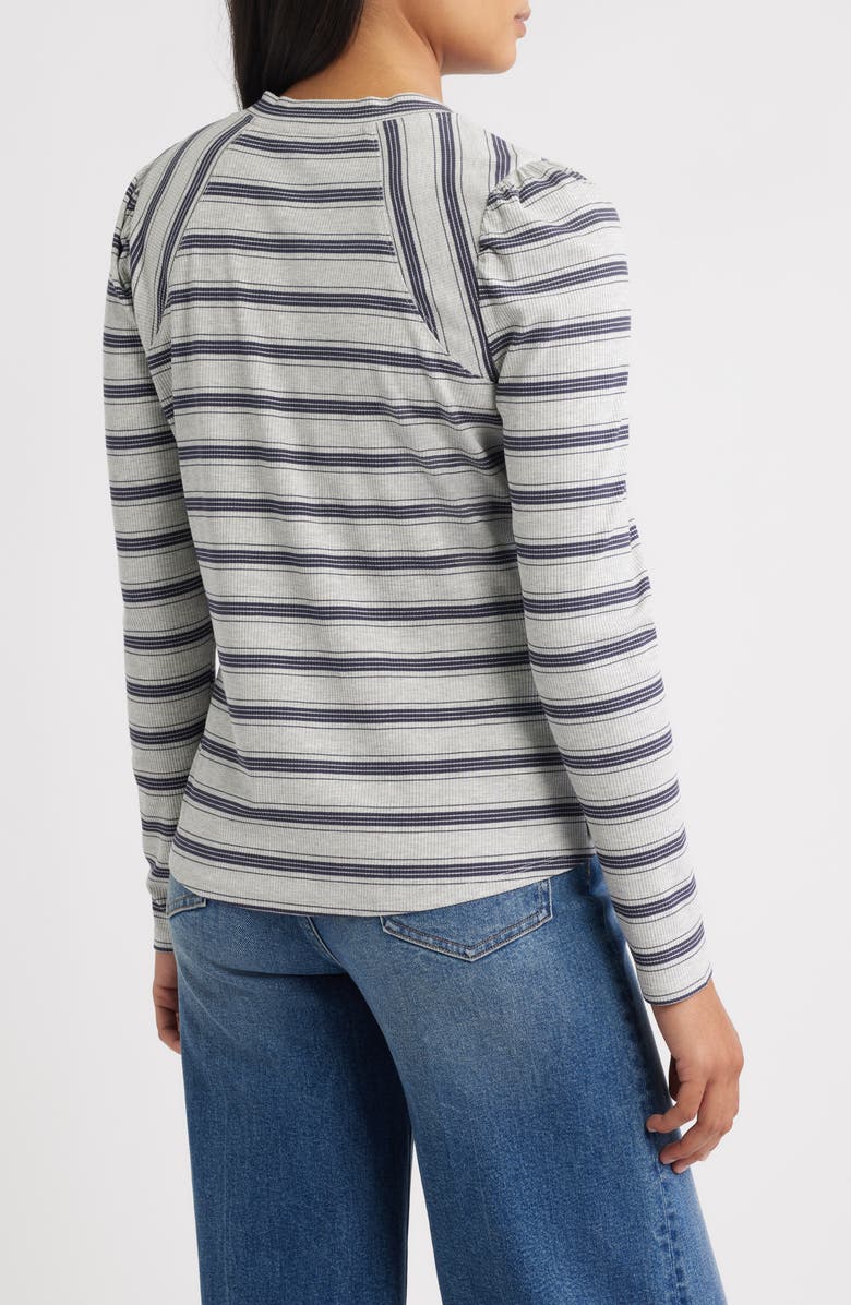 Wit & Wisdom Stripe Puff Shoulder Knit Top, Alternate, color, Heather Grey/ Navy
