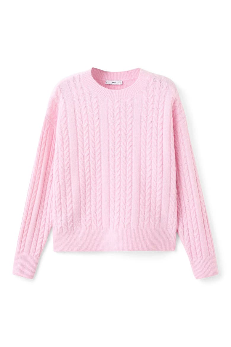 Cable Stitch Crewneck Sweater, Alternate, color, PINK