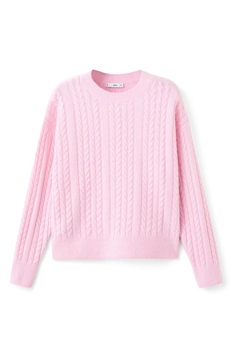 MANGO Cable Stitch Crewneck Sweater, Alternate, color, Pink
