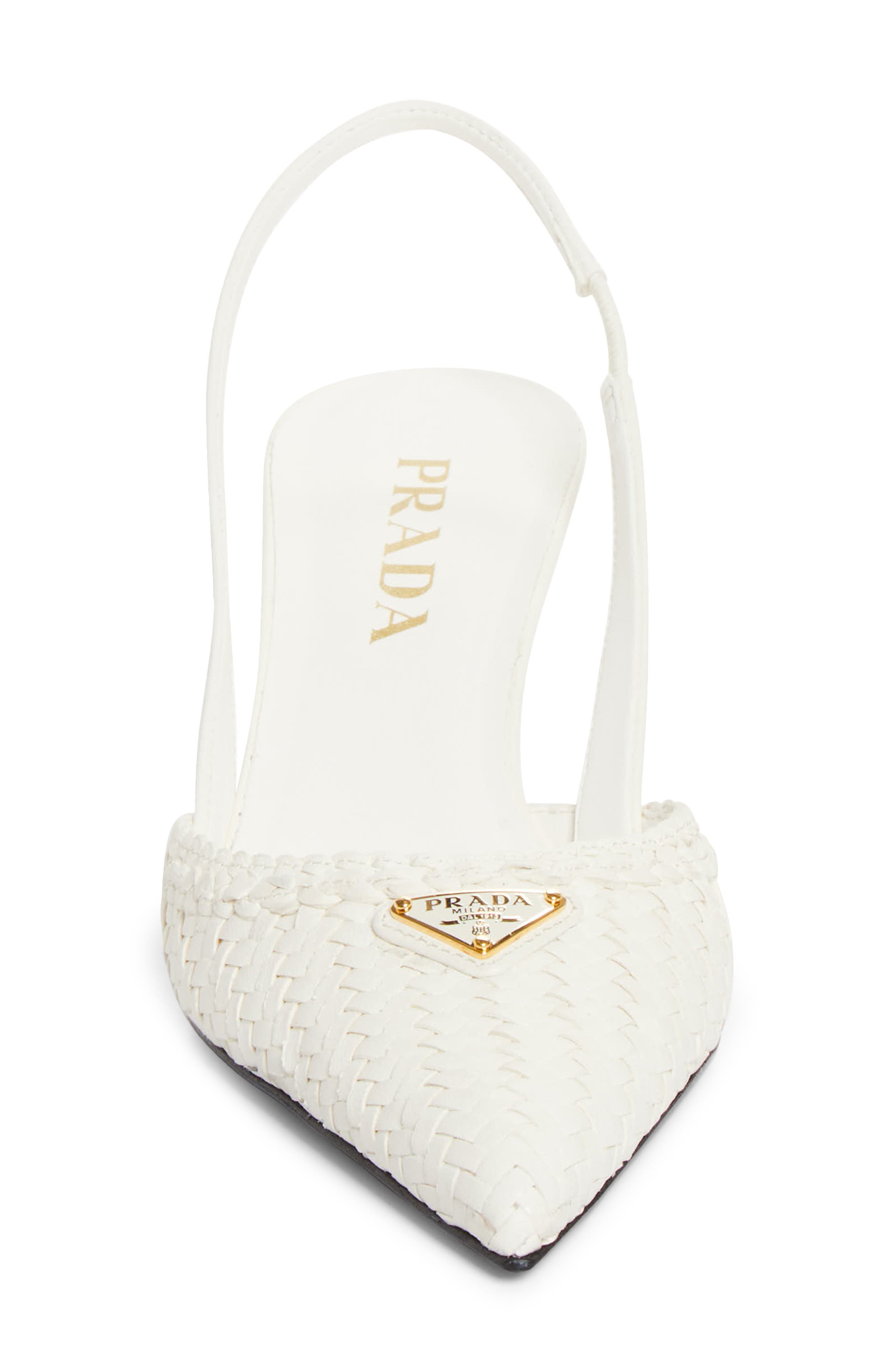 Prada Woven Slingback Sandal, Alternate, color, Bianco