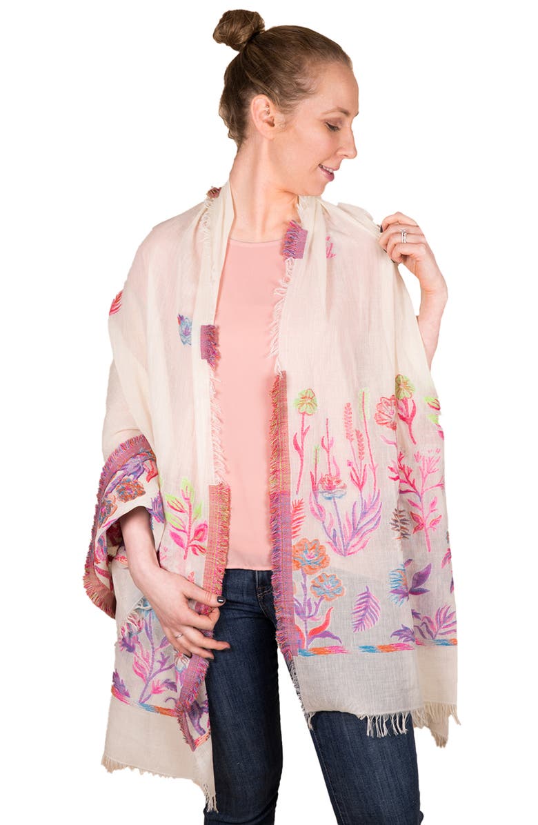 SAACHI Happy Fun Times Floral Print Cotton Scarf, Alternate, color, Ivory