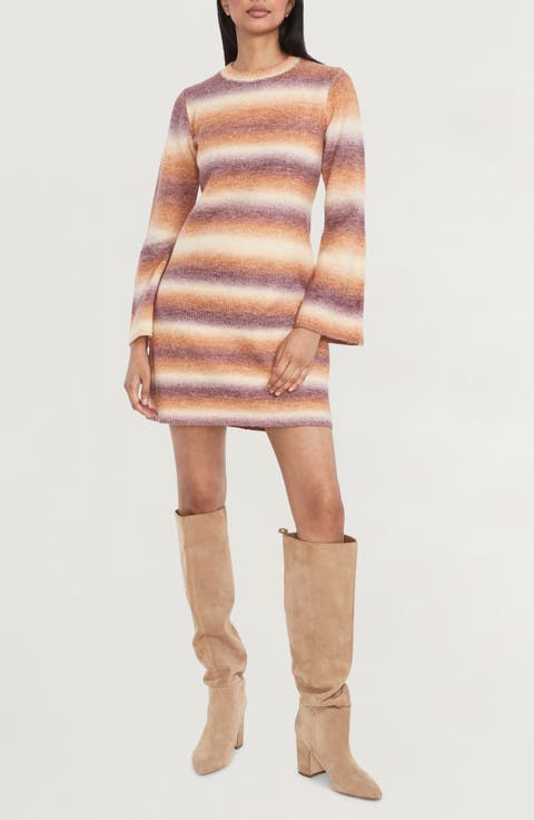 Stripe Long Sleeve Sweater Dress