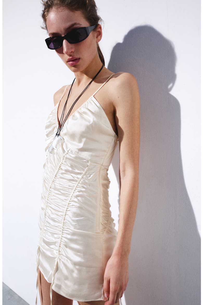 Ruched Satin Minidress, Alternate, color, ECRU
