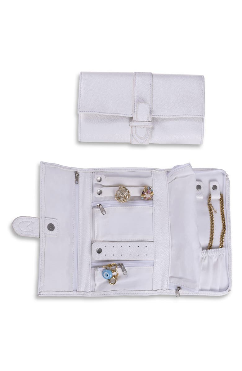 Bey-Berk Leather Jewelry Storage Clutch, Alternate, color, White