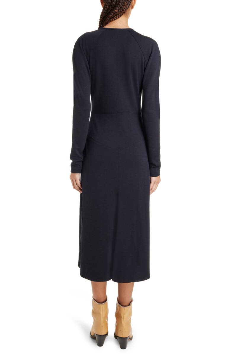 Isabel Marant Dorya Center Ruched Long Sleeve Stretch Silk Midi Dress, Alternate, color, Midnight