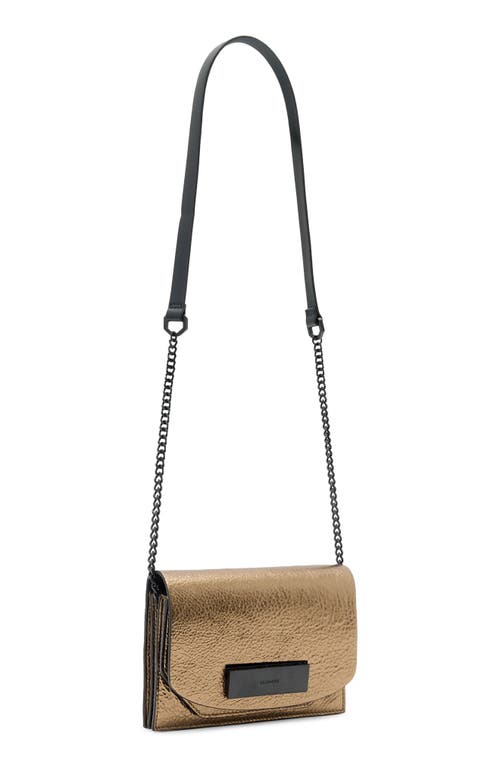 Allsaints Etta Metallic Leather Clutch Bag In Gold