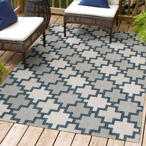 Jonathan Y Cyrus Modern Geometric Tile Pattern Indoor/outdoor Area Rug In Navy/cream