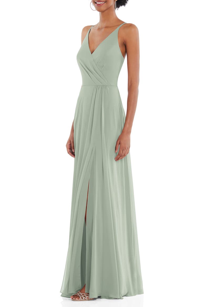 Wrap Bodice Chiffon Gown, Alternate, color, WILLOW
