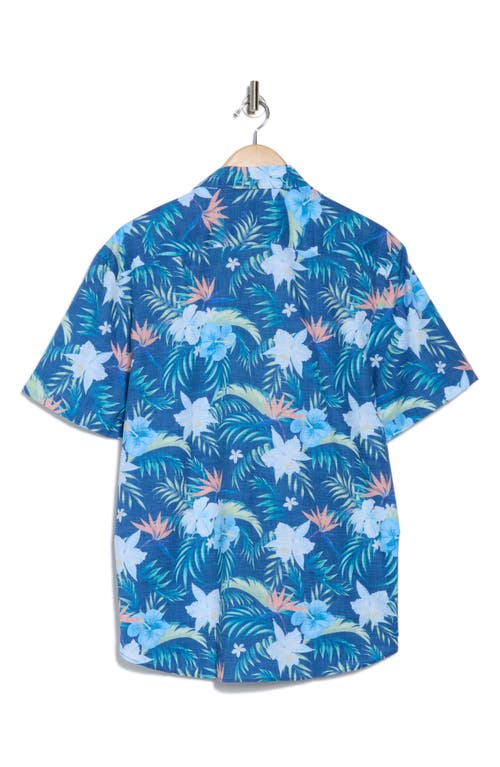 Construct Tropical Floral Short Sleeve Stretch Button-down Shirt In Navy