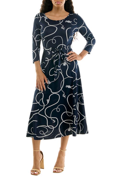 Crewneck Three-Quarter Sleeve Midi Dress