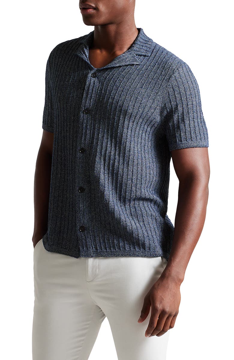 Ted Baker London Proof Rib Short Sleeve Button-Up Knit Shirt, Main, color,