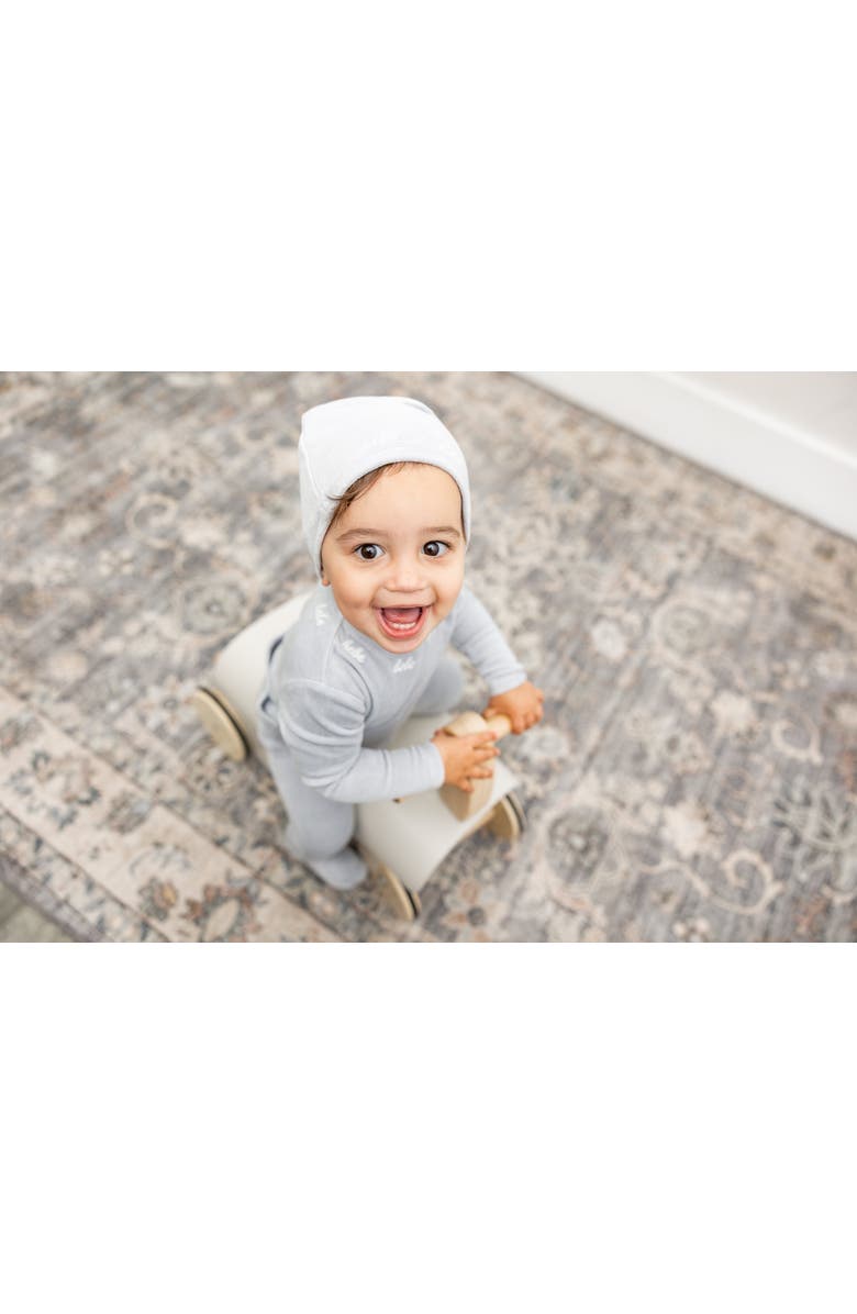 Bebe Bella Bebe Embroidered Velour Romper with Hat, Alternate, color, Beige