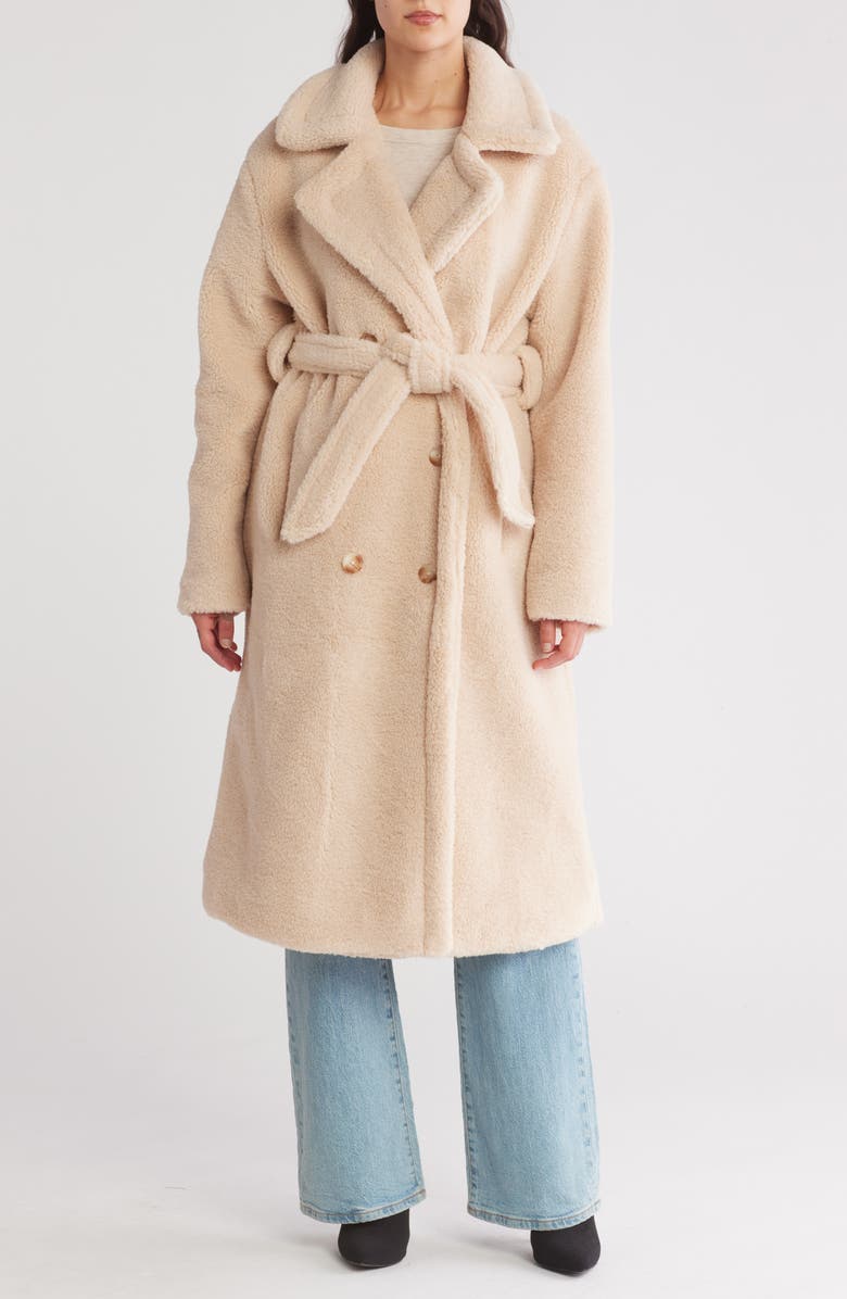 BLANKNYC Tie Waist Faux Shearling Coat, Main, color,