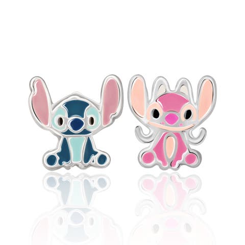 Stitch and Angel Mismatched Stud Earrings, Sterling Silver