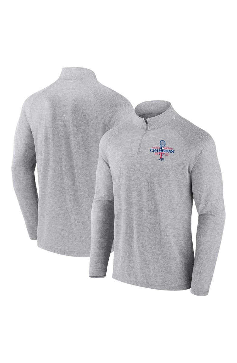 FANATICS Men's Fanatics Branded Gray Texas Rangers 2023 World Series Champions Curveball Quarter-Zip Mock Neck Pullover Top, Alternate, color,