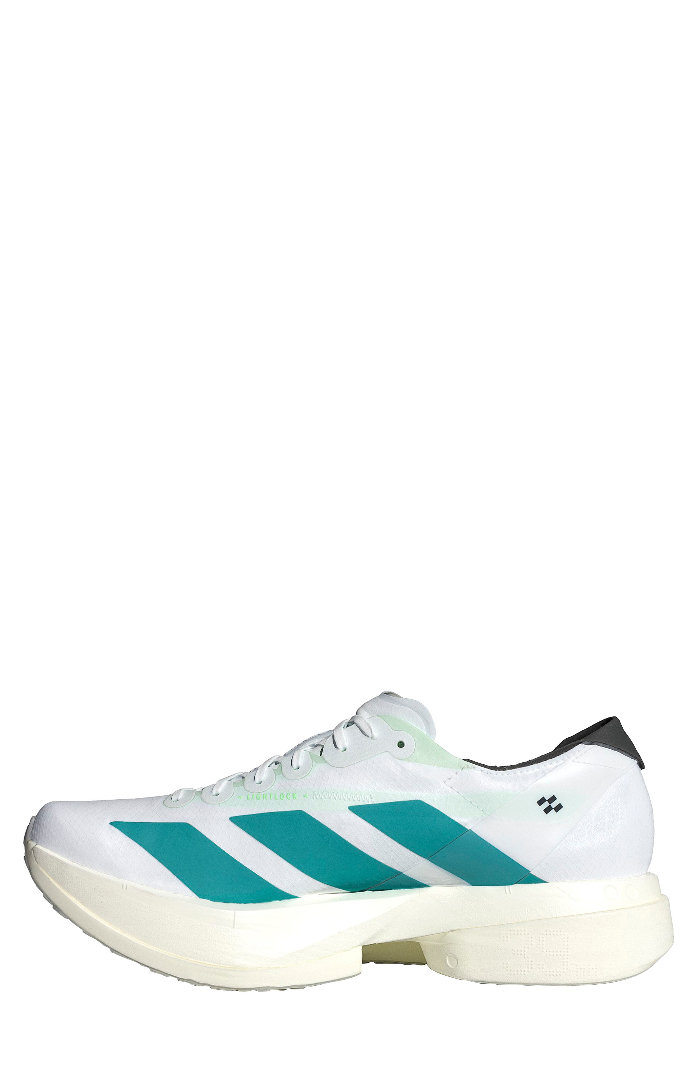 adidas Gender Inclusive Adios 9 Pro 4 Running Sneaker, Alternate, color, White/ Pure Teal/ Carbon