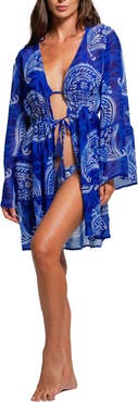 Cosita Linda Print Bell Sleeve Cover-Up Dress